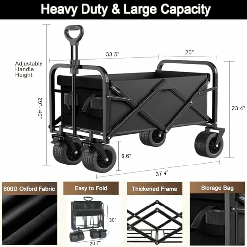 Heavy duty foldable wagon with adjustable handle and large capacity.