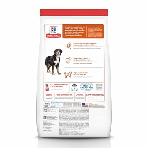 Back of Hill's Science Diet dog food bag with nutritional information.