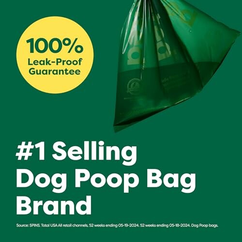 Green dog poop bag with 100% leak-proof guarantee.